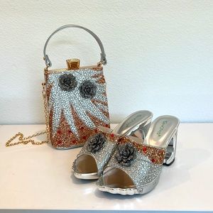 Sparkly silver rhinestone slippers (size 7) and matching purse